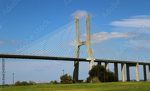 View of the Vasco da Gama bridge over the park