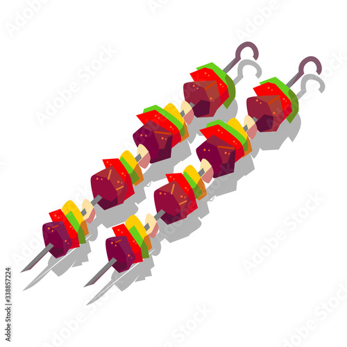 pork skewer with vegetables and garlic