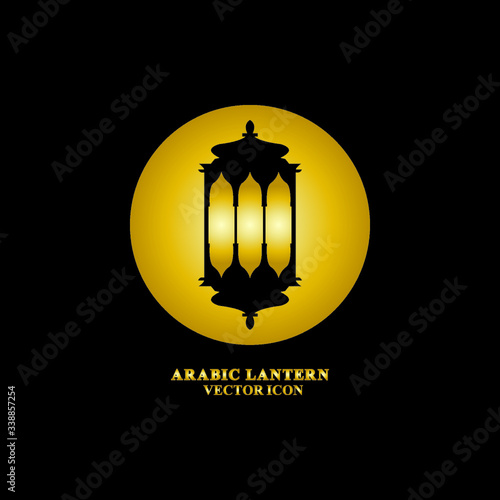 Arabic lantern flat icons set. Ramadan lantern sign for mobile application. Muslim decoration symbol. Eastern traditional culture vector illustration isolated on Black background.