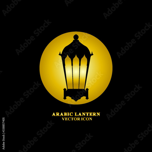 Arabic lantern flat icons set. Ramadan lantern sign for mobile application. Muslim decoration symbol. Eastern traditional culture vector illustration isolated on Black background.