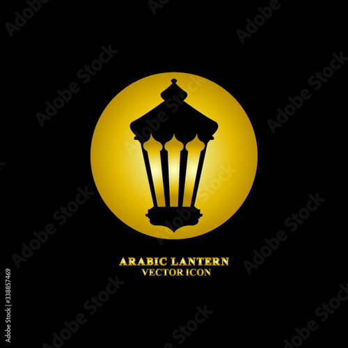 Arabic lantern flat icons set. Ramadan lantern sign for mobile application. Muslim decoration symbol. Eastern traditional culture vector illustration isolated on Black background.