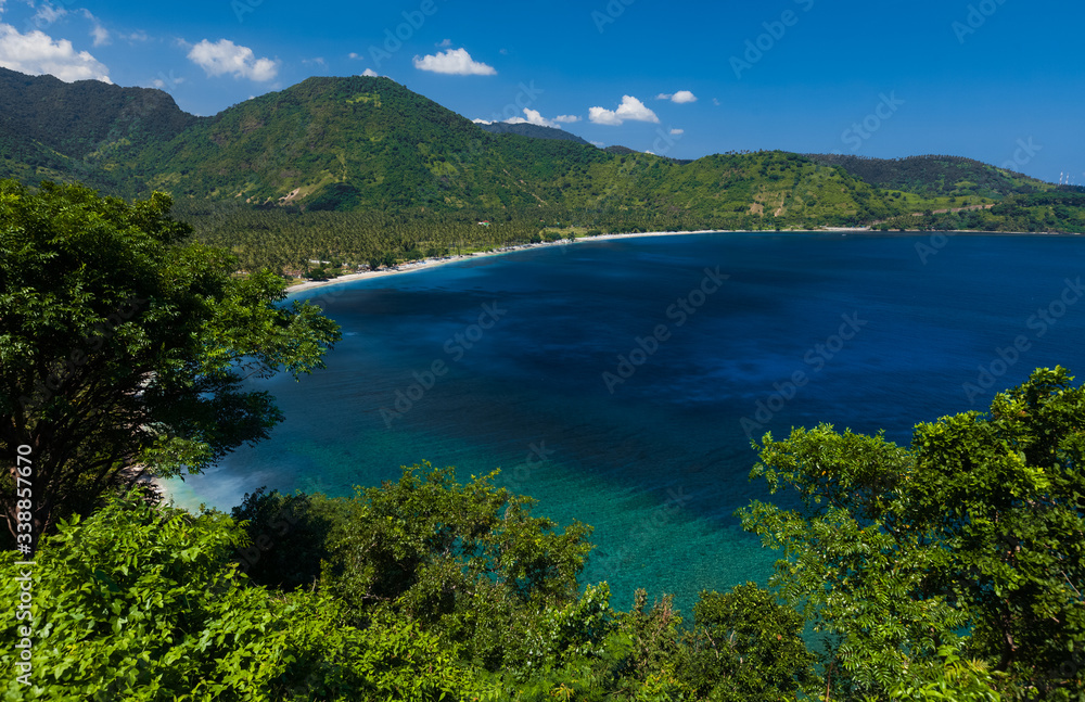 Naklejka premium Green lush coast of the island of Lombok, Indonesia