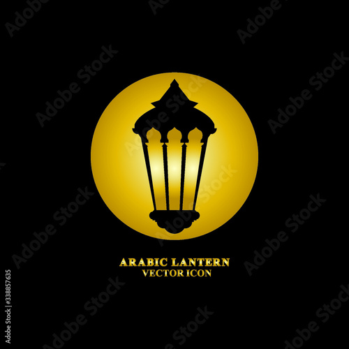 Arabic lantern flat icons set. Ramadan lantern sign for mobile application. Muslim decoration symbol. Eastern traditional culture vector illustration isolated on Black background.