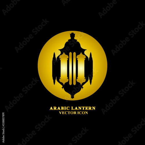 Arabic lantern flat icons set. Ramadan lantern sign for mobile application. Muslim decoration symbol. Eastern traditional culture vector illustration isolated on Black background.