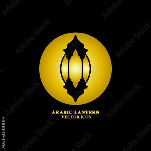 Arabic lantern flat icons set. Ramadan lantern sign for mobile application. Muslim decoration symbol. Eastern traditional culture vector illustration isolated on Black background.