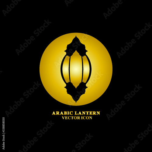 Arabic lantern flat icons set. Ramadan lantern sign for mobile application. Muslim decoration symbol. Eastern traditional culture vector illustration isolated on Black background.