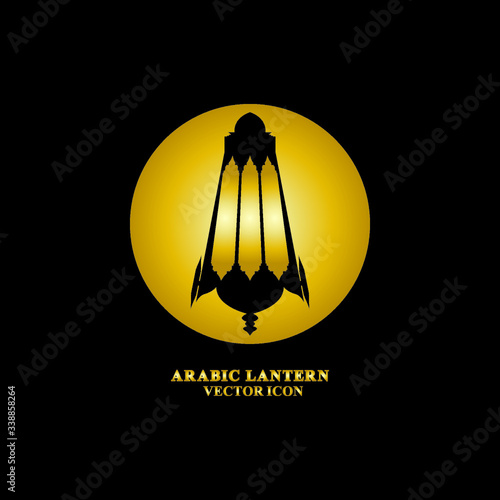 Arabic lantern flat icons set. Ramadan lantern sign for mobile application. Muslim decoration symbol. Eastern traditional culture vector illustration isolated on Black background.