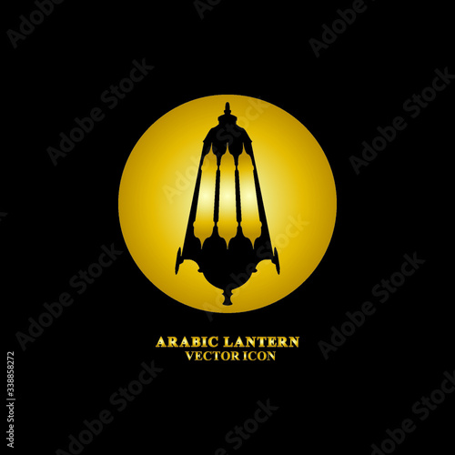 Arabic lantern flat icons set. Ramadan lantern sign for mobile application. Muslim decoration symbol. Eastern traditional culture vector illustration isolated on Black background.