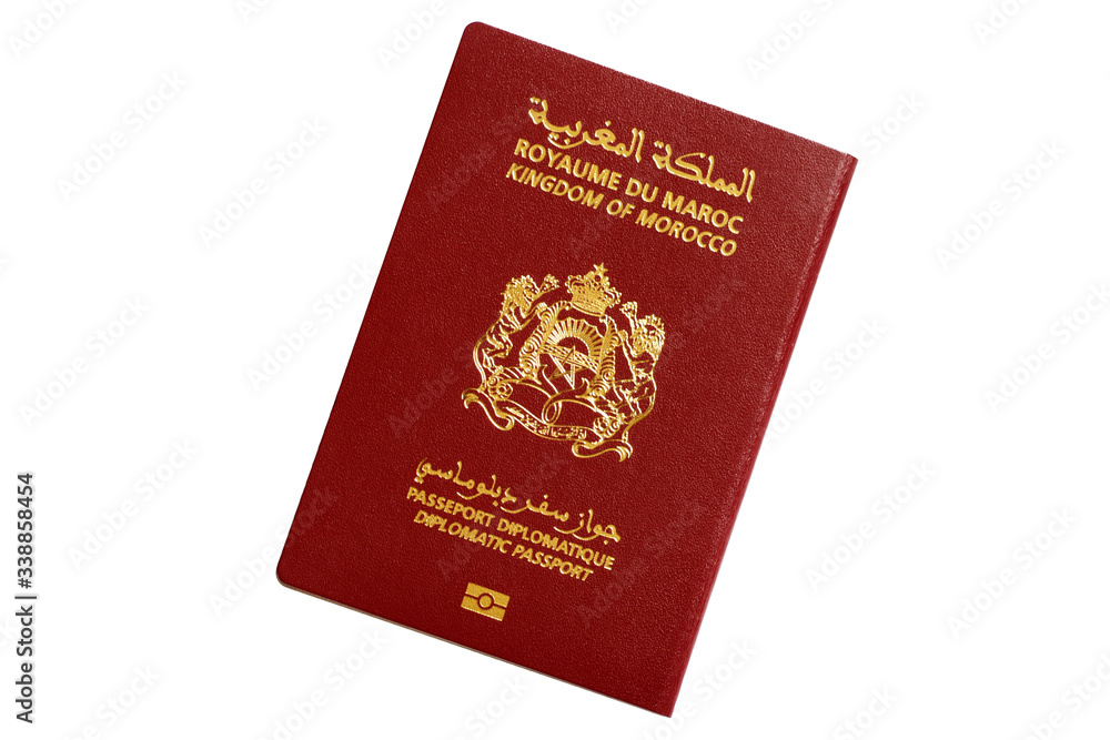 Kingdom of Morocco red diplomatic passport isolated on white background Kingdom of Morocco red diplomatic passport isolated on white background