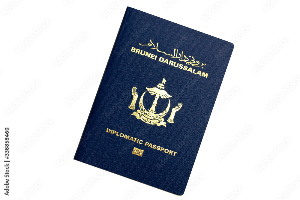 Blue diplomatic passport of Brunei Darussalam isolated on white background Blue diplomatic passport of Brunei Darussalam isolated on white background