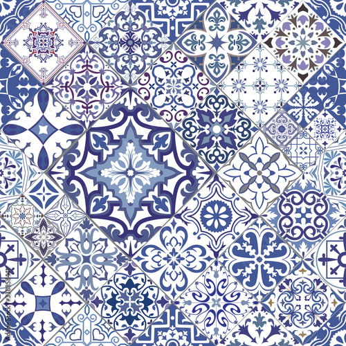 Seamless tiles background in portuguese style. Mosaic pattern for ceramic in dutch, portuguese, spanish, italian style.