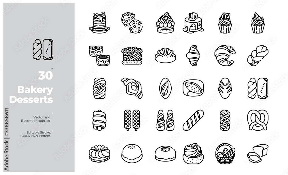 Vector Line Icons Set of Bakery and Dessert Icon. Editable Stroke ...