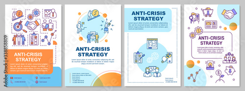Anti crisis strategy brochure template. Emergency planning flyer, booklet, leaflet print, cover design with linear icons. Vector layouts for magazines, annual reports, advertising posters
