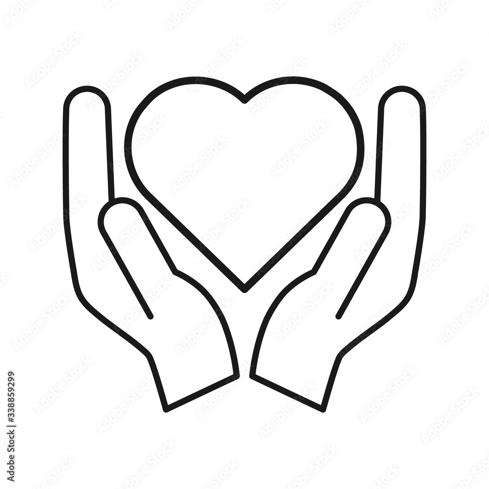 Heart icon on the hand isolated on the white background. Voluntary symbol illustration. Heart icon on the hand isolated on the white background. Voluntary symbol illustration.