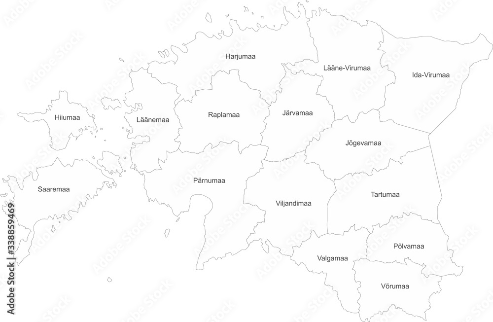 Estonia map with name labels. White background. Perfect for business concepts, backdrop, sticker, backgrounds, label, chart, poster and wallpaper.