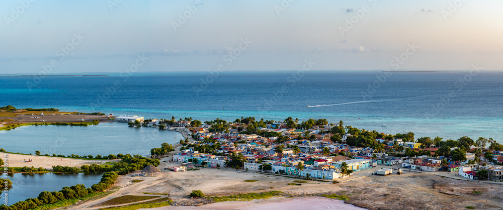 Panoramic high view of Los Roques town. Los Roques National Park, Venezuela. View from lighthouse.