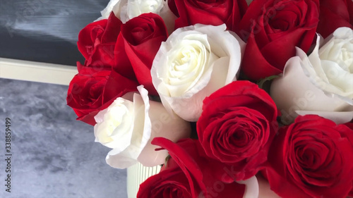  bouquet of red and white roses