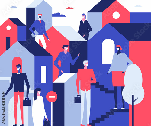 People in face masks - flat design style illustration