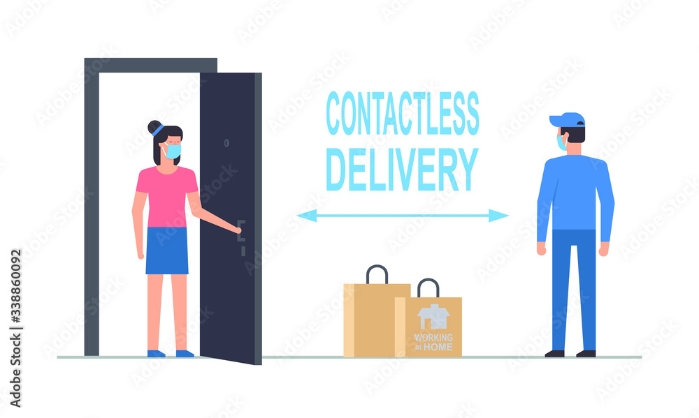 Contactless delivery. Working at home. Flat Style. isolated on white background Contactless delivery. Working at home. Flat Style. isolated on white background
