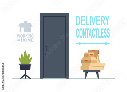 Contactless delivery. Working at home. Flat Style. isolated on white background
