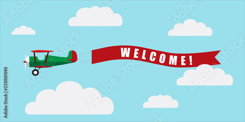 Vintage airplane with banner - Welcome