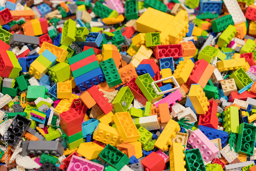 colorful plastic toys blocks on table for Children