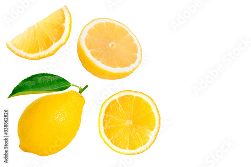Obraz na płótnie lemon lime fruit with slice isolated on white background. Top view. Flat lay.