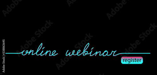 Online webinar black web banner, background with tiktok colors. Lettering online webinar and register button. Minimalist black background.