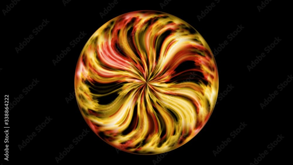 Abstract ball or circle or sphere of red, orange and yellow like an energy ball or a bowling ball - loops endlessly Abstract ball or circle or sphere of red, orange and yellow like an energy ball or a bowling ball - loops endlessly