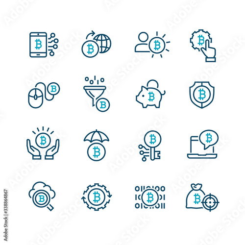 Bitcoin and currency vector icon set

