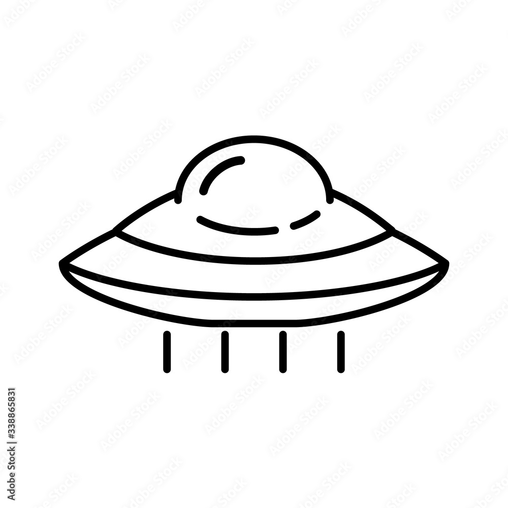 Flying Ufo line icon isolated on white background. Alien space ship. Futuristic unknown flying object. Spaceship vector illustration. World UFO day design. Flying Ufo line icon isolated on white background. Alien space ship. Futuristic unknown flying object. Spaceship vector illustration. World UFO day design.