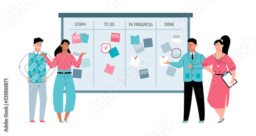 Planning teamwork - people looking at office board