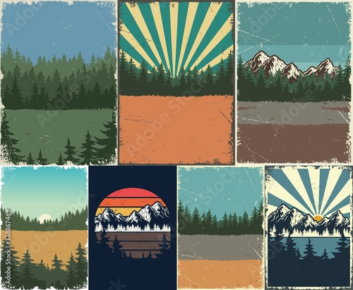 Vintage nature landscapes posters set