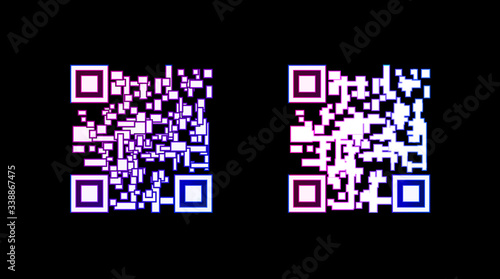 Abstract vector gradient neon color shining QR codes isolated on background, colorful icons.