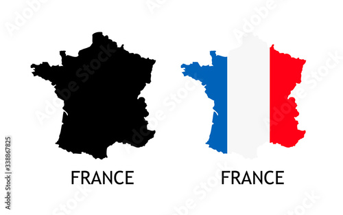 Silhouette of France black color and colored in National Flag - Vector illustrations isolated on white
