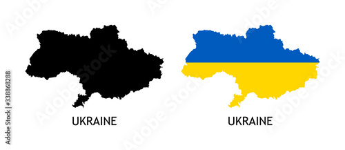Silhouette of Ukraine black color and colored in National Flag - Vector illustrations isolated on white