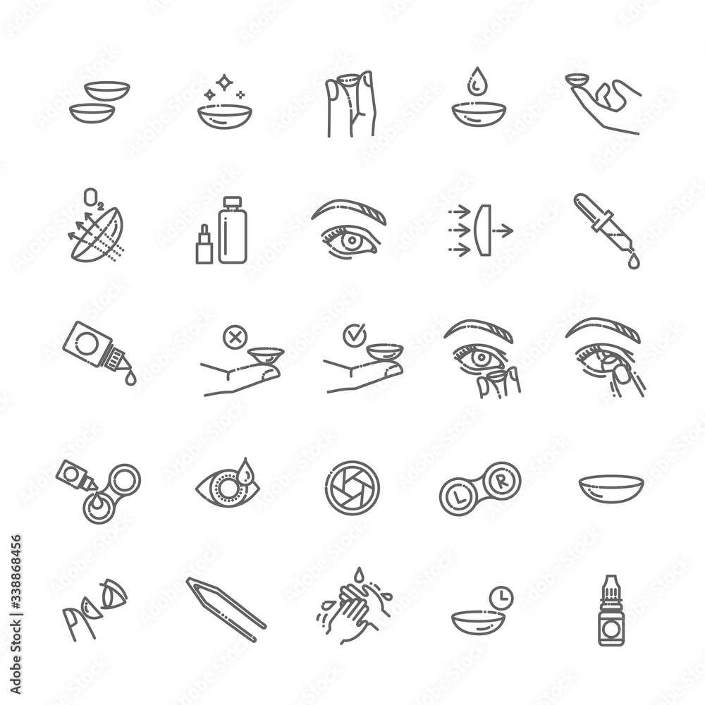 Contact lenses icon set. Flat design style Contact lenses icon set. Flat design style