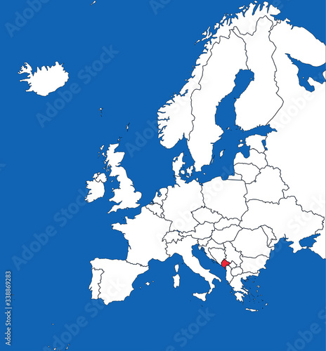Montenegro highlighted on european map. Blue sea background. Best for business concepts, backgrounds, backdrop, sticker, chart, presentation and wallpaper.