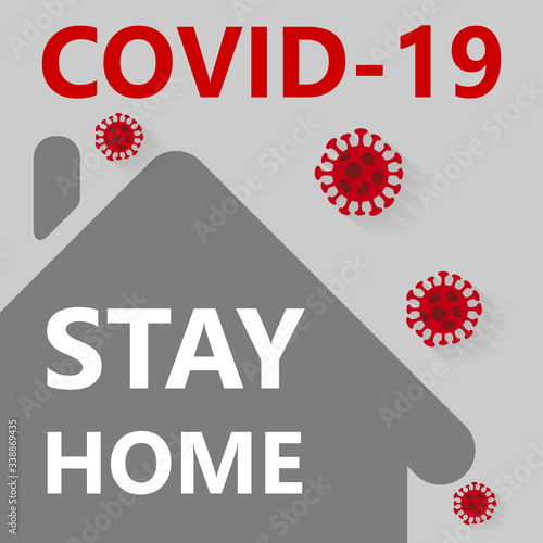 COVID-19 Novel coronavirus 2019-nCoV quarantine and stay at home on gray background. Corona Virus disease 2019 Pandemic Protection Concept