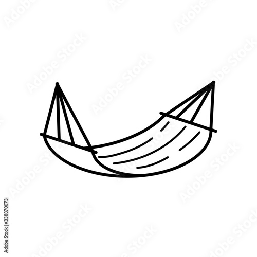 Simple line hammock icon isolated on white background. Relax fun. Indoor swing. Sun bathing. Vector illustration for web design.