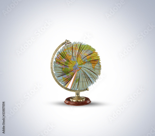 World Book Day Concept. World / earth globe isolated on book pages in round shape. world book day and copyright day conceptual background. photo