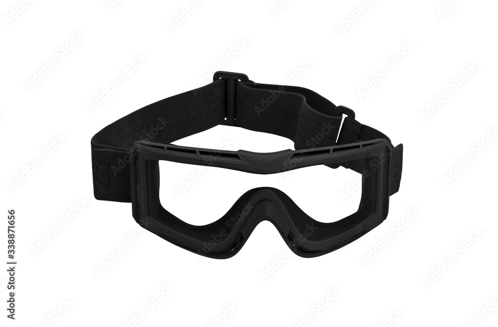 Tactical goggles isolate on a white back. Large closed glasses for police and army fighters. Protective equipment. Tactical goggles isolate on a white back. Large closed glasses for police and army fighters. Protective equipment.