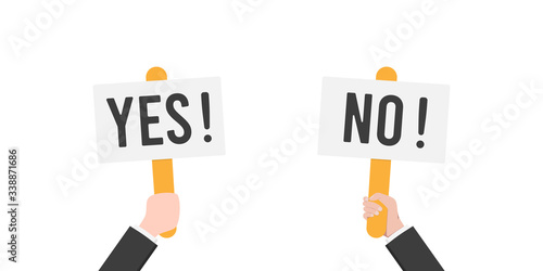 Hands hold signboard yes and no. Vector illustration
