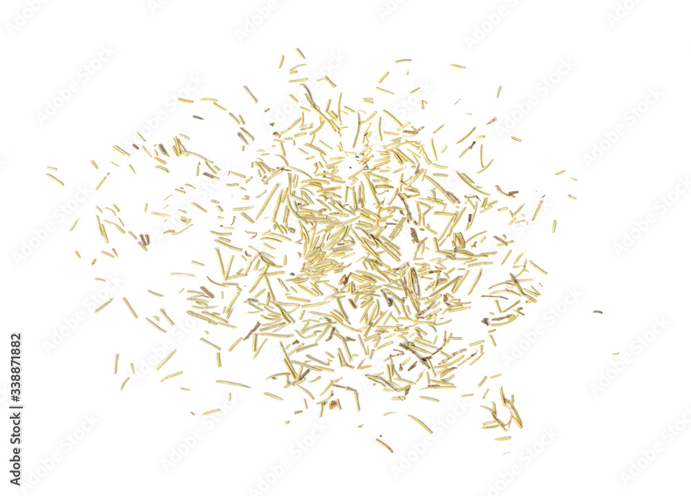 Scattered Pile of Dry Rosemary Isolated on White Background Scattered Pile of Dry Rosemary Isolated on White Background