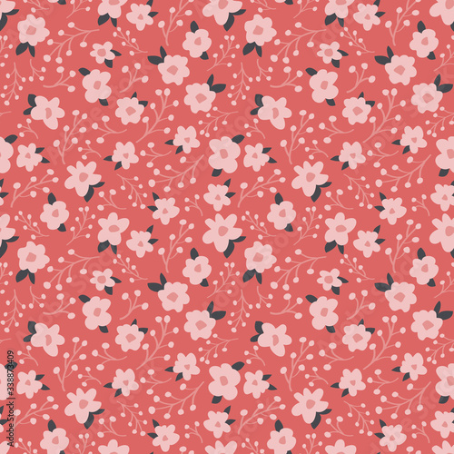 Tonal daisy vector repeat with berries. Perfect for home, kids, stationary, wrapping, scrapbooking.