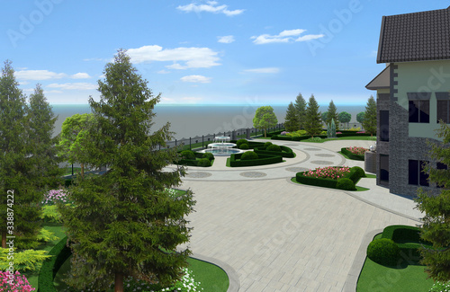 Classical style garden design, 3D, render