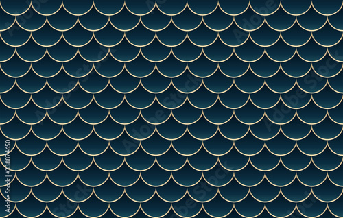 Abstract vector luxury scales pattern background gold and dark teal blue green colors.