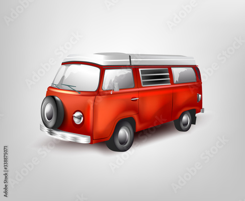 red retro bus vector mockup on white background. Isolated passenger van. Minivan for travelling
