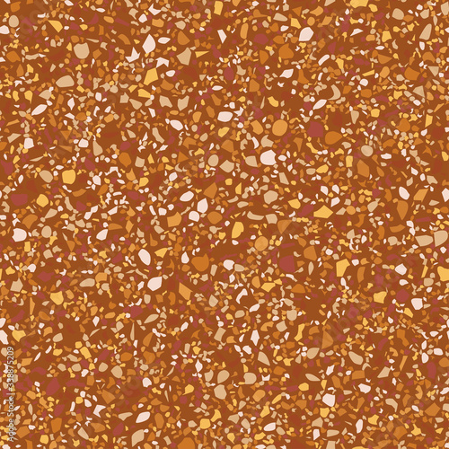 Vector surface texture of granite, concrete, mosaic tile, pebbles, quartz shape. Flooring venetian terrazzo seamless pattern. Natural realistic stone imitation, marble confetti background.