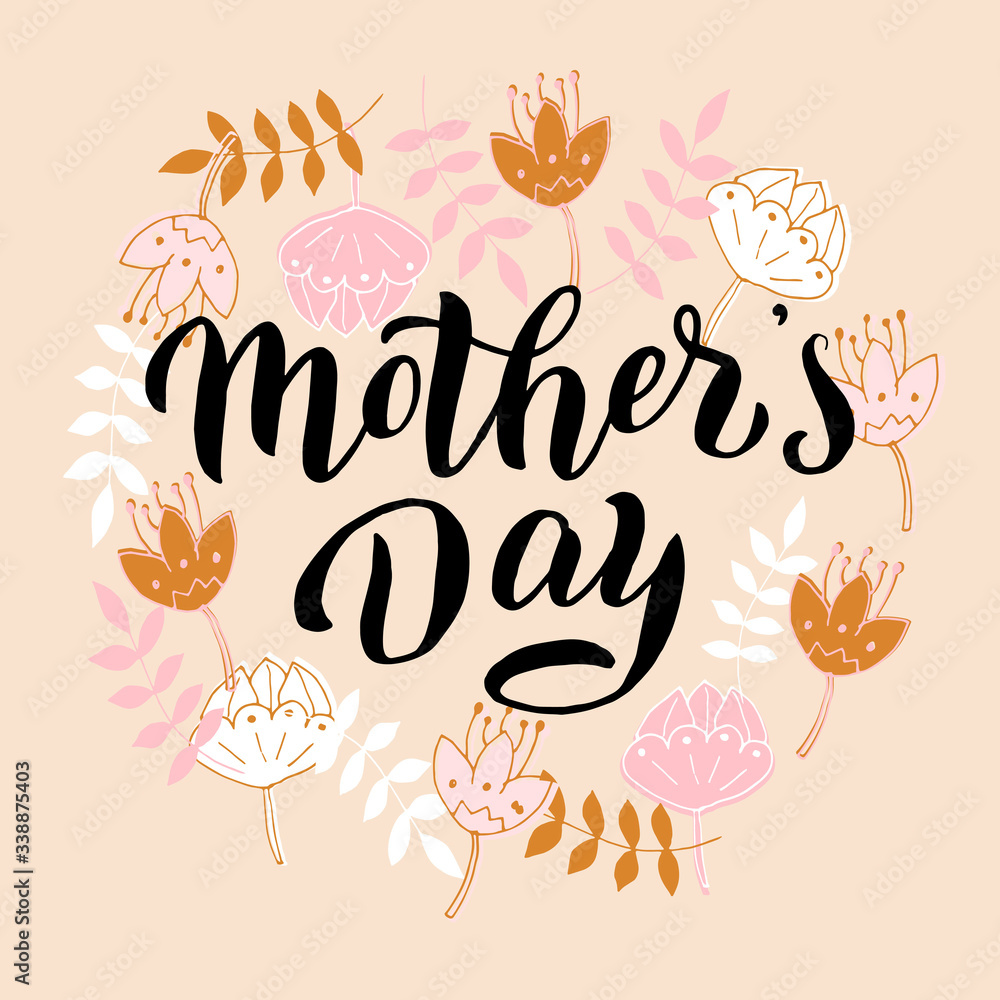 Mother's day lettering text. Greeting typography font postcard. Celebration banner, poster, mother day template. Vector eps 10.